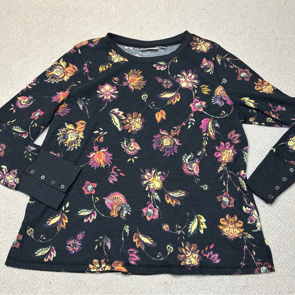 Xlarge belle Kim gravel waffle knit long sleeve floral shirt C